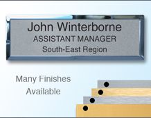 Rectangular Badge 75x25mm (B3) Gold or Chrome frame - 3 Lines of personalisation