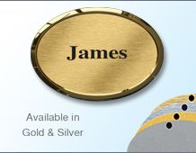 Oval Namebadge 55x39mm (B5) - Gold or Chrome frame - 1 line of personalisation