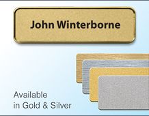 72x22mm Gold/Chrome badge with 1line of personalisation