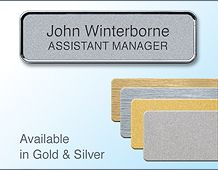 72x22mm Gold/Chrome badge with 2lines of personalisation