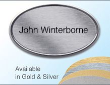 67x40mm gilt/chrome oval name badge with 1 line of text