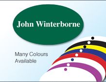 Lightweight colour oval metal panel name badge 63x36mm personalised on 1 line