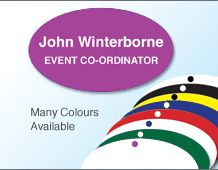 63x36mm colour metal panel name badge with 2 lines of text